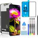 Brinonac for iPhone 13 Mini Screen Replacement Kit, 5.4" Full HD Retina LCD Display COF Touch Screen Digitizer Assembly Set with Repair Tools, Waterproof Adhesive, Tempered Glass