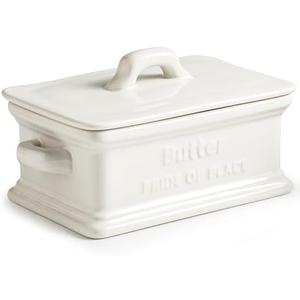 Zoeeker Butter Dish with Lid, Ceramic Butter Dish for Countertop Butter Holder Container Large Butter Keeper for East West Coast Butter, Mother's Day Kitchen Decor, White