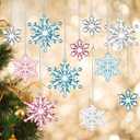 45 Pcs Christmas Acrylic Snowflake Ornaments 3 Styles Pink and Blue Frozen Crystal Christmas Tree Decoration Clear Plastic Xmas Tree Pendant for Winter Snow Theme DIY Decorations