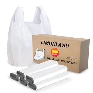 LimonLaviu Plastic Bags - 300 Pack (11.5'x 6.5" x 21') with Handles for Small Business, Restaurants, Grocery & Trash (White)