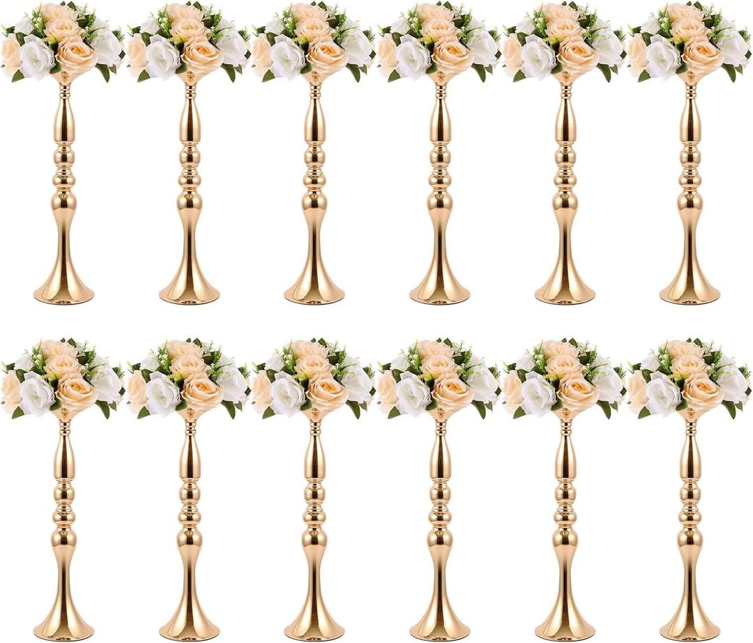 Didaey 12 Pcs Gold Wedding Centerpiece Stand Metal Flower Arrangements Holder Tall Centerpiece for Table Gold Vase Flower Stand for Wedding Reception Event Party Hotel Home Decor(20 Inches)