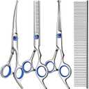 Professional 4 in 1 Dog & Cat Grooming Scissors Kit with Safety Round Tips,Sharp & Durable,Dog Shears for Grooming - Includes Straight, Curved, Thinning Scissors and Comb - Premium Pet Supplies