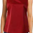 CAPE CLIQUE Silk Satin Tank Tops for Women V Neck Sleeveless Camisole 2025 Summer Basic Blouses Work Outfits Shirts (Red, M)