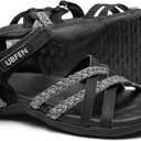 UBFEN Womens Hiking Comfort Sport Sandals Beach Vacation Camping Casual Sport Sandals with Adjustable Straps and Arch Support (41 EU, Black Grey)