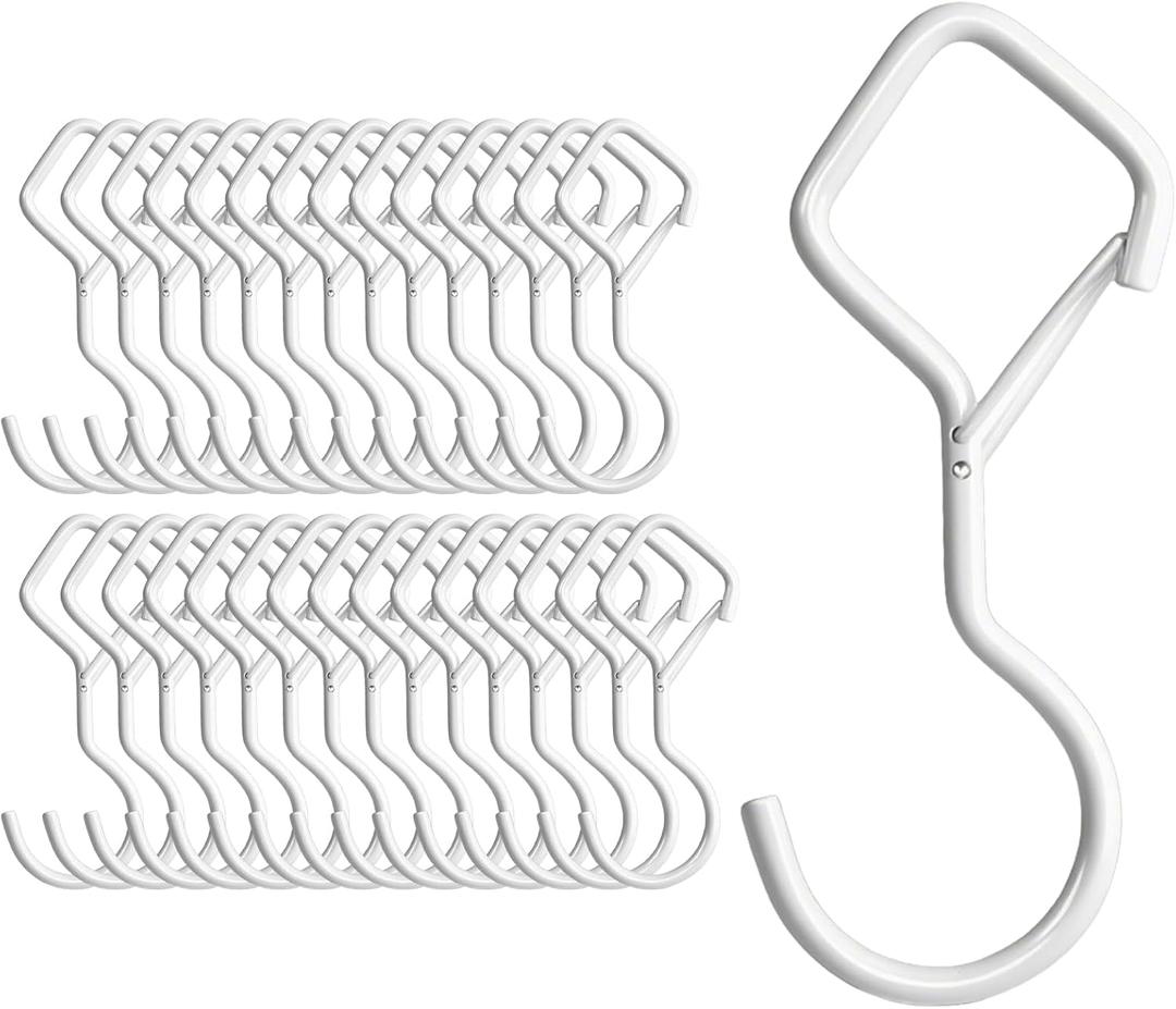Heavy Duty S Hooks for Hanging with Lock, 4.72 Inch Metal Screw Hooks for Plants, Kitchen Utensils, Bags, Towels, and Outdoor Storage, Plant Hangers and Hanging Hooks (White, 30 pcs)