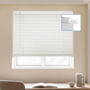 MYshade No-Drill Cordless Horizontal Mini Blinds 29.5" W x 48" H Tool-Free Inside Mount Window Blinds with 1" Vinyl Slats, Light Filtering & Privacy, Child & Pet Safe, White
