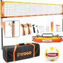 Volleyball Net for Backyard, Professional Portable Outdoor Heavy Duty Volleyball Net Set with Adjustable Aluminum Poles, Anti-Sag Design, Double Tension Adjuster for Beach, Grass |1680D Bag (Yellow and Orange)