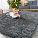 OLANLY Area Rugs for Living Room Bedroom, Machine Washable 4x5.9 ft Soft Fluffy Shaggy Bedside Rug, Indoor Floor Carpet for Kids Girls and Boys, Dorms, Nursery Rooms, Home Decor Aesthetic, Grey
