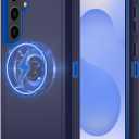 for Samsung Galaxy S25 fe Case, S25 fe Heavy Duty Magnetic case, [Compatible with Magsafe][Glass Screen Protector] [Military Grade Protective ] [Shockproof] [Dropproof] [Dust-Proof] (MAG- Dark Blue) (with Belt Clip, Blue/Pink)