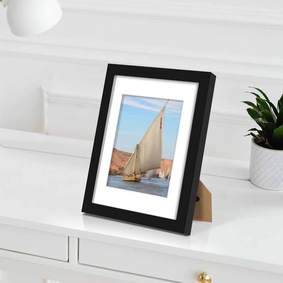 Wiscet 8x10 Picture Frame Set of 4, Display Pictures 5x7 with Mat or 8 x 10 Without Mat, Photo Frame for Wall Mounting or Tabletop, Black