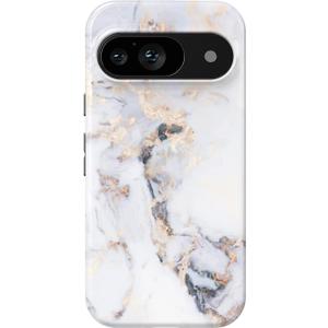 Compatible with Google Pixel 9/9 Pro Case, 2 in 1 Slim Heavy Duty Protection Hybrid Hard PC Soft Silicone Rugged Bumper Antiscratch Protective Case 6.3 inch (White Marble)