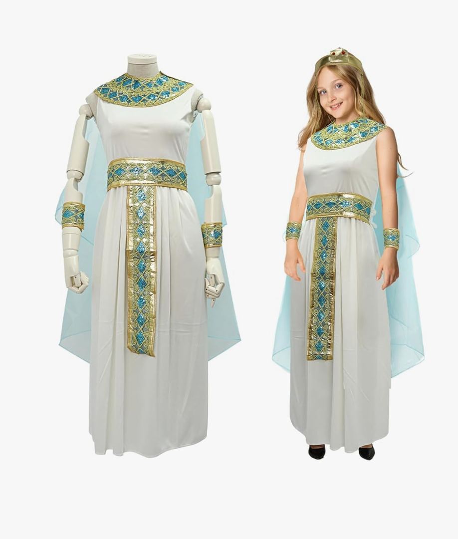 Girls Cleopatra Costume Kids Egyptian Costume Dress Cape Belt Collar Headpiece Wrist Cuffs Egyptian Outfit 4-12 Years
