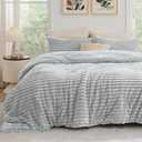 Bedsure Fluffy Comforter Set Queen - Super Soft Faux Fur Bed Set Light Grey, Winter Warm Plush Fleece Bedding, 3 Pieces, 1 Shaggy Fuzzy Queen Size Comforter with 2 Pillowcases