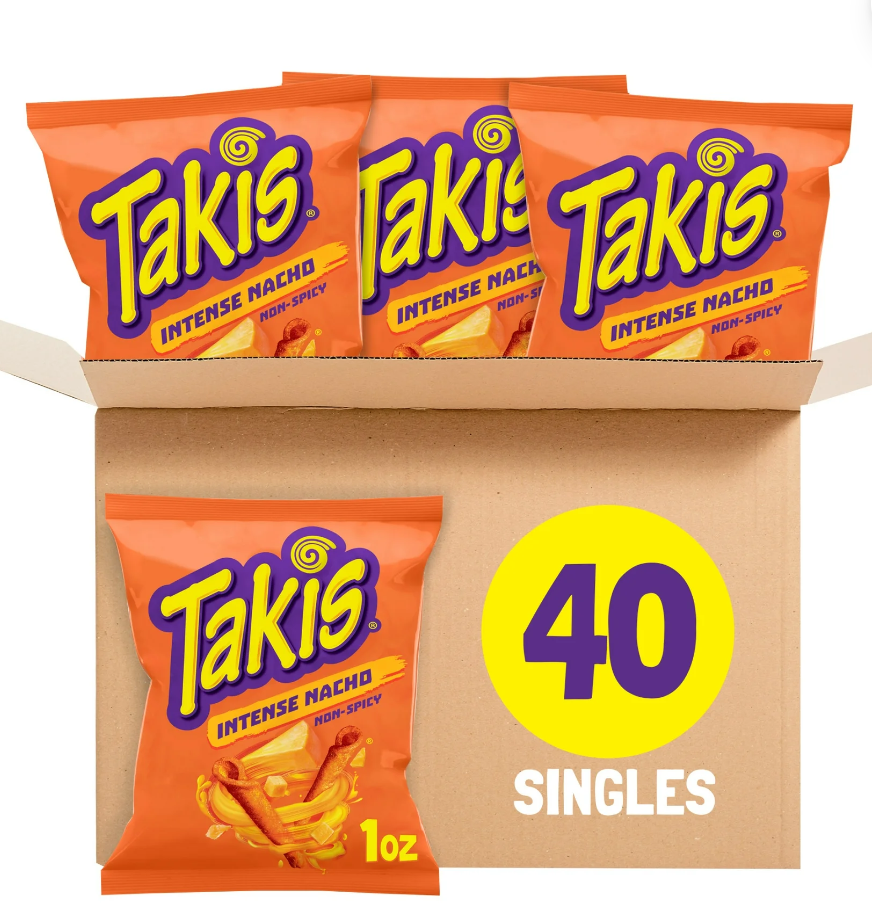 Takis Intense Nacho 40 pc / 1 oz Multipack, Cheese Rolled Tortilla Chips (BBD 02/05/2026)