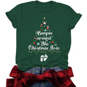 Maternity Christmas Shirt Women Bumpin'Around The Christmas Tree Shirts Cute Pregnancy Announcement Tee Tops (M)