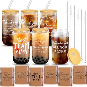 17Pcs Valentine's Day Teacher Employee Appreciation Gifts Thank You Volunteer Coworker Staff Team Galentines Party Favors Notebook Ballpoint Pen Glass Cup with Lid and Straws(Be Proud)