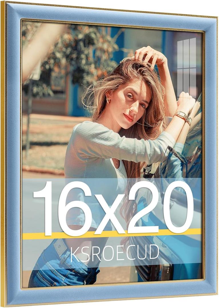 16x20 Velvet Picture Frame, Spruce Blue 16x20 Velvet Photo Frame with Vintage Gold Border, 16 by 20 Poster Frame with HD Real Glass Horizontal & Vertical Display for Tabletop and Wall Decor (1 Pack)