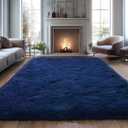 Shag Area Rugs for Living Room, Soft Fuzzy Plush Rugs, Upgrade Anti-Skid Modern Furry Rugs Fluffy Carpets for Kids Room Nursery Home Decor Dark Blue, 8X10 Feet