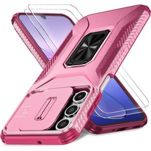 Case for Samsung Galaxy A16 5G with Slide Camera Cover + Screen Protector(2 Packs), Military Grade Shockproof Protective, with Ring Kickstand (A - Pink+Red, Galaxy A16 (6.7"))