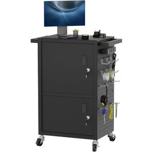 Heavy Duty AV Cart Rolling Computer Cart with Pullout Keyboard Tray