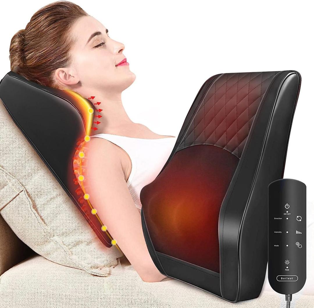 Boriwat Back Massager with Heat, 3D Kneading Massage Pillow for Back, Neck, Shoulder, Leg Pain Relief Deep Tissue, Gifts for Women Men Mom Dad (Black)