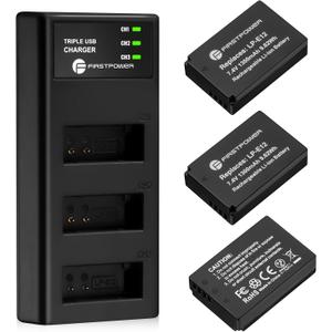 FirstPower LP-E12 Battery 3-Pack and Triple Slot Charger for Canon EOS M50, M50 Mark II, M, M2, M10, M100, M200, Rebel SL1, PowerShot SX70 HS Digital Cameras