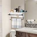 Hair Tool Organizer Wall Mount, Hair Dryer Holder with 2 Towel Bars, Wood Hot Tools Organizer, Rustic Bathroom Organizer Blow Dryer Holder for Bathroom Decor, Flat Iron, Curling Wand, Brushes(White)