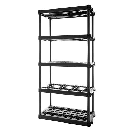 Plano 5-Shelf Plastic Storage Shelves, 73” x 36” x 18”, 750lb Capacity, Pantry, Office, Closet and Garage Shelves, Easy to Assemble, Durable Plastic Shelving Unit