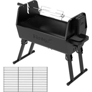 Flintex Portable Dual Zone Rotisserie & Grill, Charcoal Grill, Foldable
