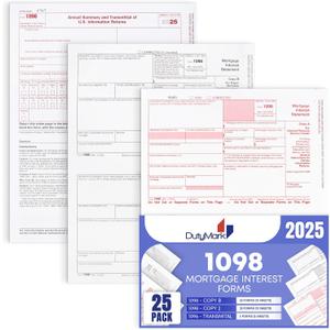 1098 Mortgage Interest -2 Part- Laser Form, Federal Set for 25, 2025