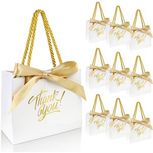 EQOREIIN 60 Pack Small Thank You Gift Bags with Handles 5.5 x 2.4 x 4.7 Inches Mini White Gift Bags with Bow Ribbon Tiny Party Favor Bag Bulk for Easter Mother's Day Baby Shower Wedding (White)