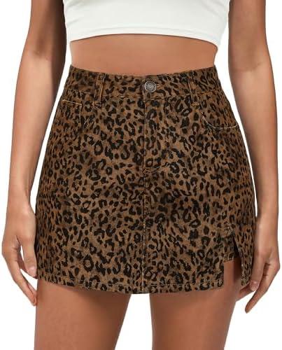 luvamia Skorts for Woman Leopard Cheetah Print Mini Skirt with Shorts High Waisted Trendy Cute Stretchy Side Slit Skort Size M