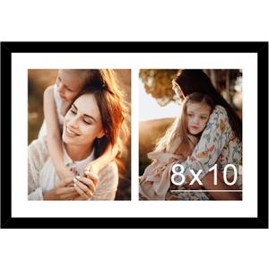 JCJMY 12x18 Double 8x10 Picture Frame, Display 2 8x10 Photos or 12x18 Picture, Two Opening 8 x 10 Collage Frame for Wall Hanging, 8 by 10 Multi Photo Frame, Black