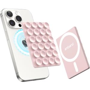 amBand Magnetic Sticky Phone Suction Grip for MagSafe, Removable for Wireless Charging, Durable Magnet Silicone Portable Mount Stand for iPhone 12/13/14/15/16 Series, Hands-Free Video/Selfie