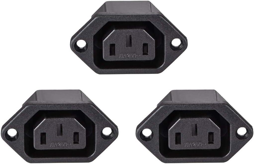uxcell C13 Panel Mount Plug Adapter 250V AC 10A 3 Pins IEC Inlet Module Plug Power Connector Socket Straight Pack of 3