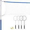 Franklin Sports Badminton Set - Complete Badminton Set with Net, Rackets + Birdies - Kids + Adults Outdoor Game Set - Portable Badminton Set - 4 Players