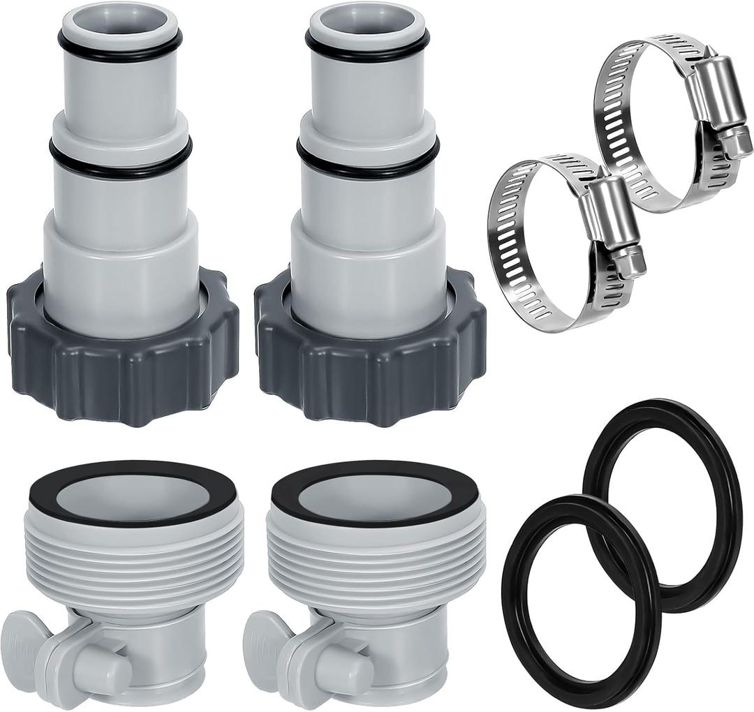 Pool Hose Adapter Type A & B for 1.25 and 1.5 Inch Hoses, Pool Hose Conversion Kit with 2 Clamps and 2 Washers, Compatible with Select Intex Threaded Filter Pumps for Above Ground Pools