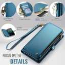 Defencase Compatible with iPhone 14 Pro Case Wallet with RFID Blocking Card Holder for Women Men, PU Leather Magnetic Snap Flip Zipper Strap Wallet Phone Case Fit for iPhone 14 Pro 6.1", Dark Blue