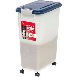 IRIS USA Airtight Dog Food Storage Container, Up to 38 lbs, Attachable Wheels, For Dog Cat Bird and Other Pet Food Storage Bin, Keep Fresh, Easy Mobility, BPA Free, Navy/Pearl
