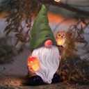 Garden Gnome Outdoor Decoration Solar Gnomes Statue with Owl LED Lights,Terrace Courtyard Lawn Patio Porch Decoration Christmas Housewarming Gift for Woman Mom