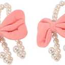 2 PCS Car Pearl Headrest Hooks, Bow-shaped Pearl Headrest Hook, Cute Elegant Auto Seat Back Hook, Universal Car Interior Decoration for Women Girls (Pink)