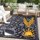 OLANLY Waterproof Outdoor Rug 6x9 ft, Outdoor Plastic Straw Rug with Flower Pattern, Reversible RV Mat for Patio, Camping, Balcony, Deck, Backyard, Black & Grey