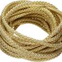 M METERXITY Round Braided Leather Cord, 5 Yards 5mm Six-Strand Faux Beading String Rope Bolo Tie 5 Meters Long for Jewelry Making/DIY Crafts, String Macrame Bracelet Thread [Gold]