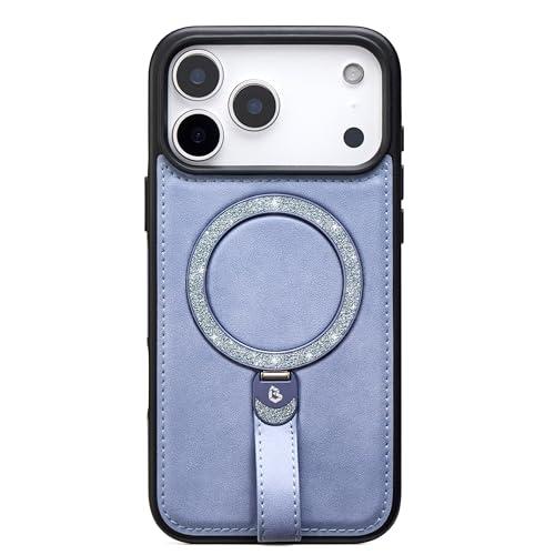 Bullroye for iPhone 17 Pro Max Case Leather Glitter | iPhone 17 Pro Max Leather Case with Sparkly Shiny Stand Cute Women | Fits for MagSafe (Sky Blue, IP17 Pro Max)