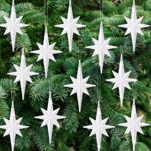 12 Pcs Christmas White Bethlehem Star Ornament 4.72 x 2.95 Inch Star of Bethlehem Christmas Tree Topper Glitter Ornament Plastic Nativity Stars Hanging Decor Accessories