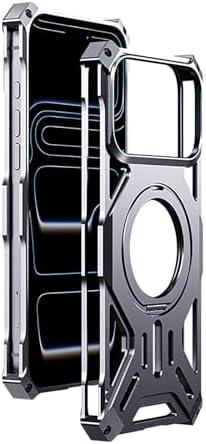 Magnetic Holder Metal Phone Case for iPhone 13 14 15 16 17 Pro Max Plus Hollow Luxury Aluminum Alloy Phone Protective Case (Silver,iphone16pro)