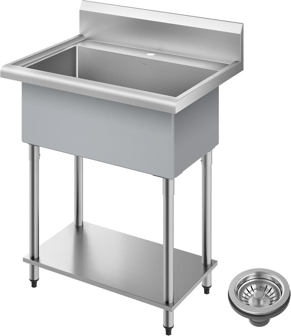 KRAUS Standart Pro 32 Inch 18-Gauge Stainless Steel Scullery Sink, 24 Gallon Freestanding Commercial Style Single Bowl Laundry & Utility Sink, KHS230-32