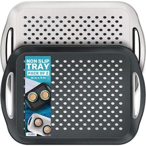 Food Trays for Eating on Couch - 2 Pack - Non Slip Dinner Trays for Eating Set of 2 Non Slip Serving Tray and Food Tray with Handles (Black & White)