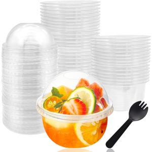 Panxxsen 50 Pack Clear Plastic Cups with Dome Lids,8oz Parfait Cups with No Holes,Disposable Crystal PET Dessert Cup for Fruit,Ice Cream,Cupcake,Cold Drinks