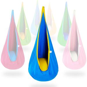 OUTREE Kids Pod Swing Seat, Cotton Child Hammock Swing Chair, Sensory Swing for Indoor and Outdoor Use,Blue and Yellow